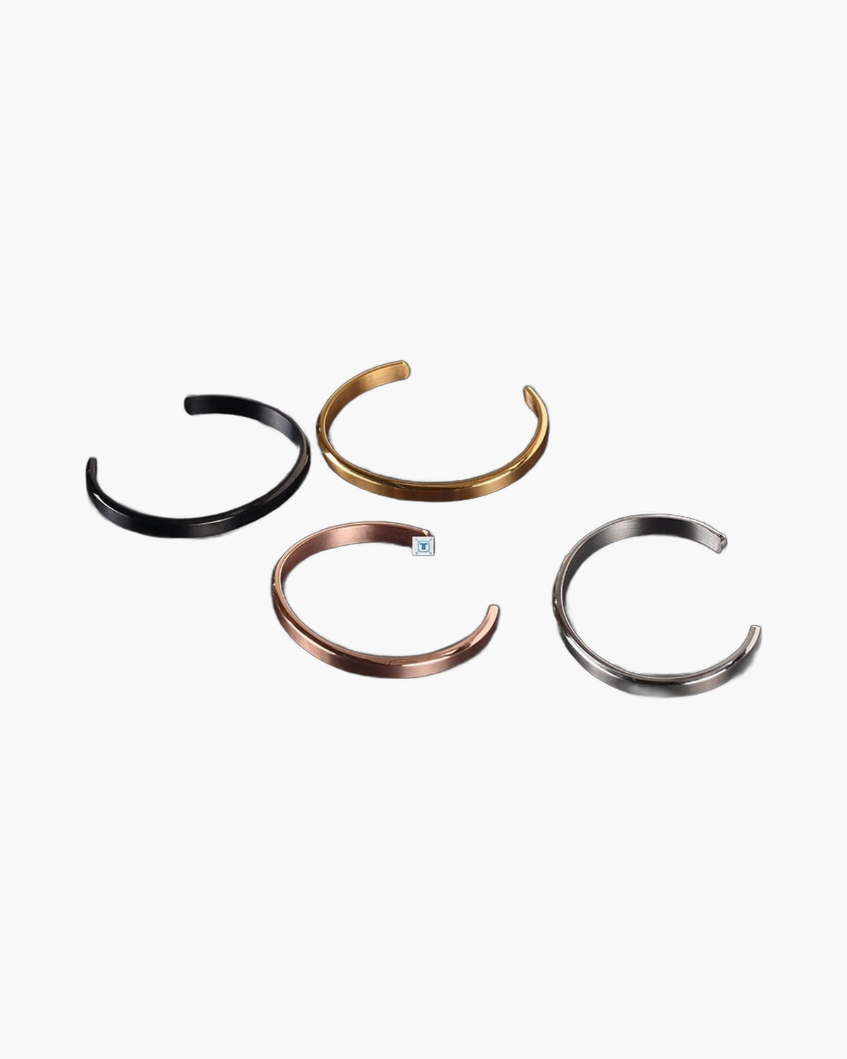 Minimalist Stainless Steel Cuff Bracelet gold-tone on wrist view 2
