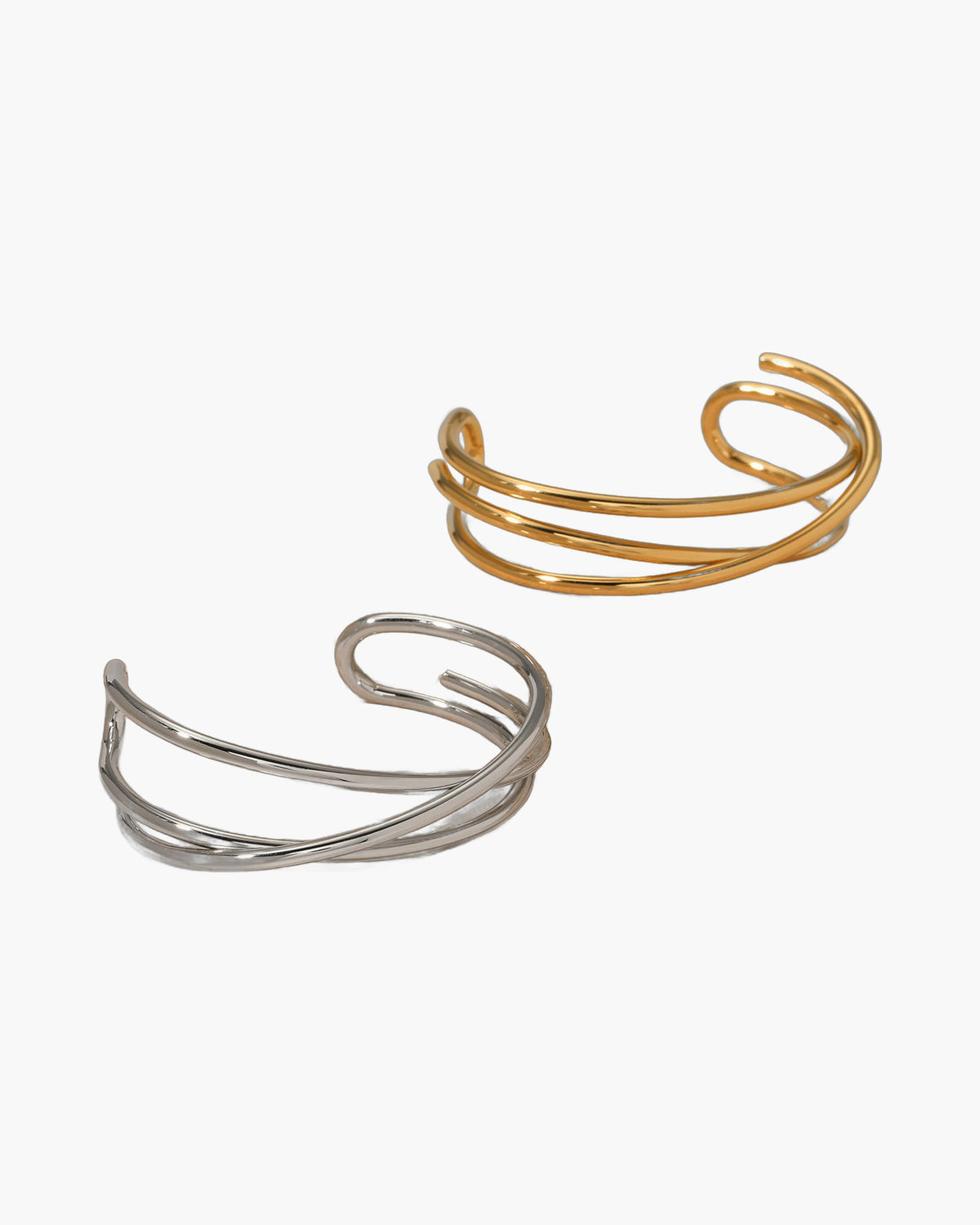 Multi-Line Open Cuff Bracelet in silver-tone stainless steel view 4