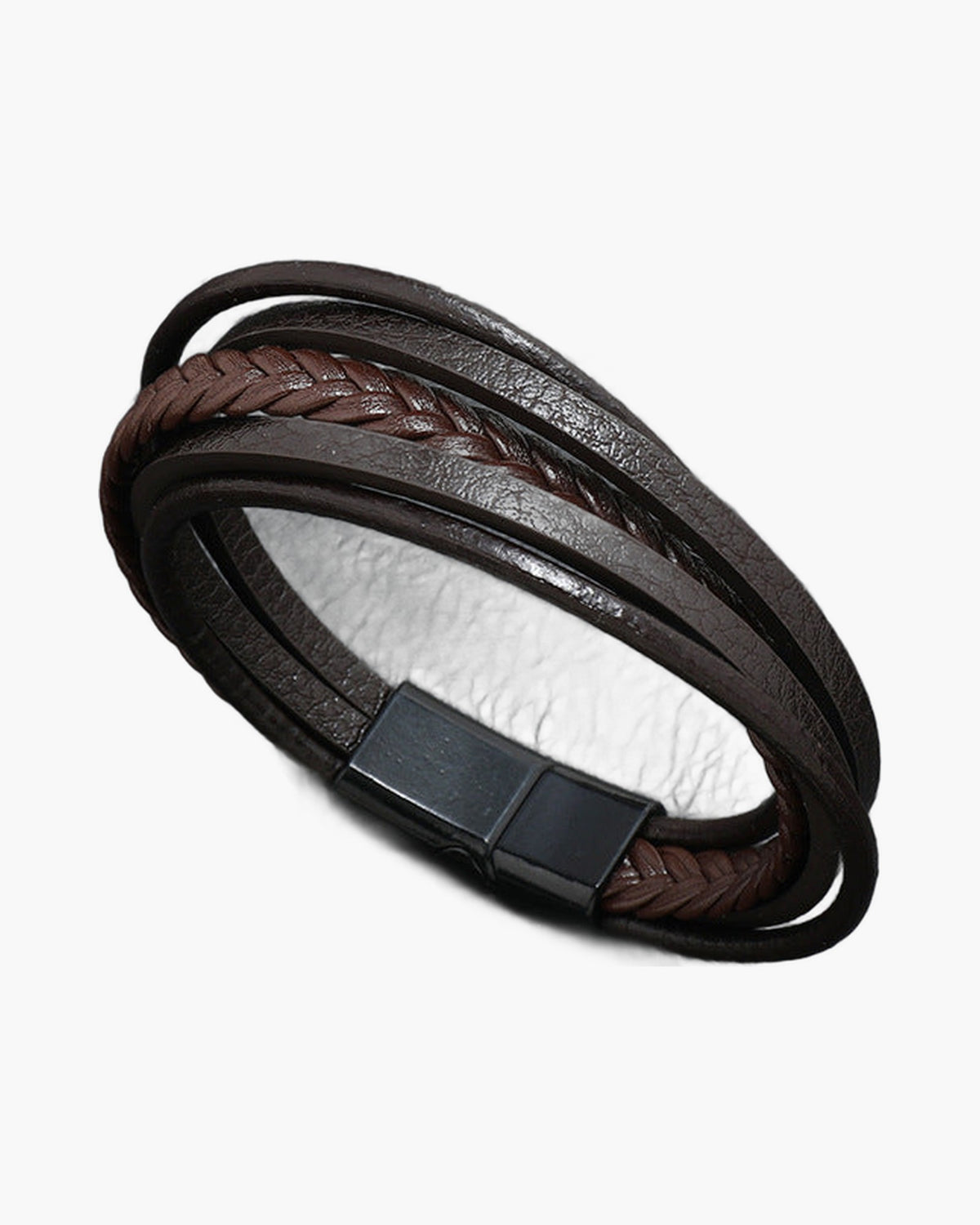 Multi-Strand Braided Leather Bracelet black color magnetic clasp view 3