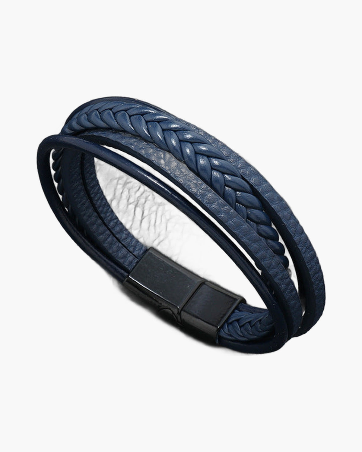 Multi-Strand Braided Leather Bracelet black color magnetic clasp view 4