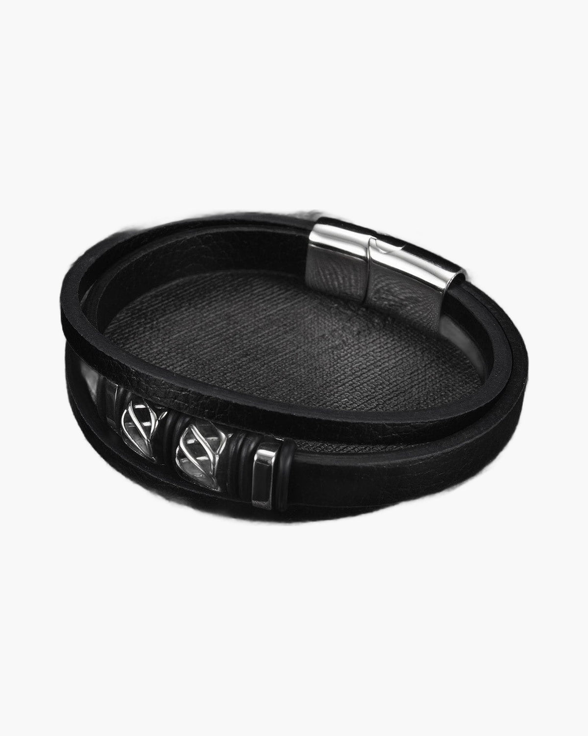 Multi-Strand Leather Knotwork Bracelet with silver-tone metal details and magnetic clasp view 3