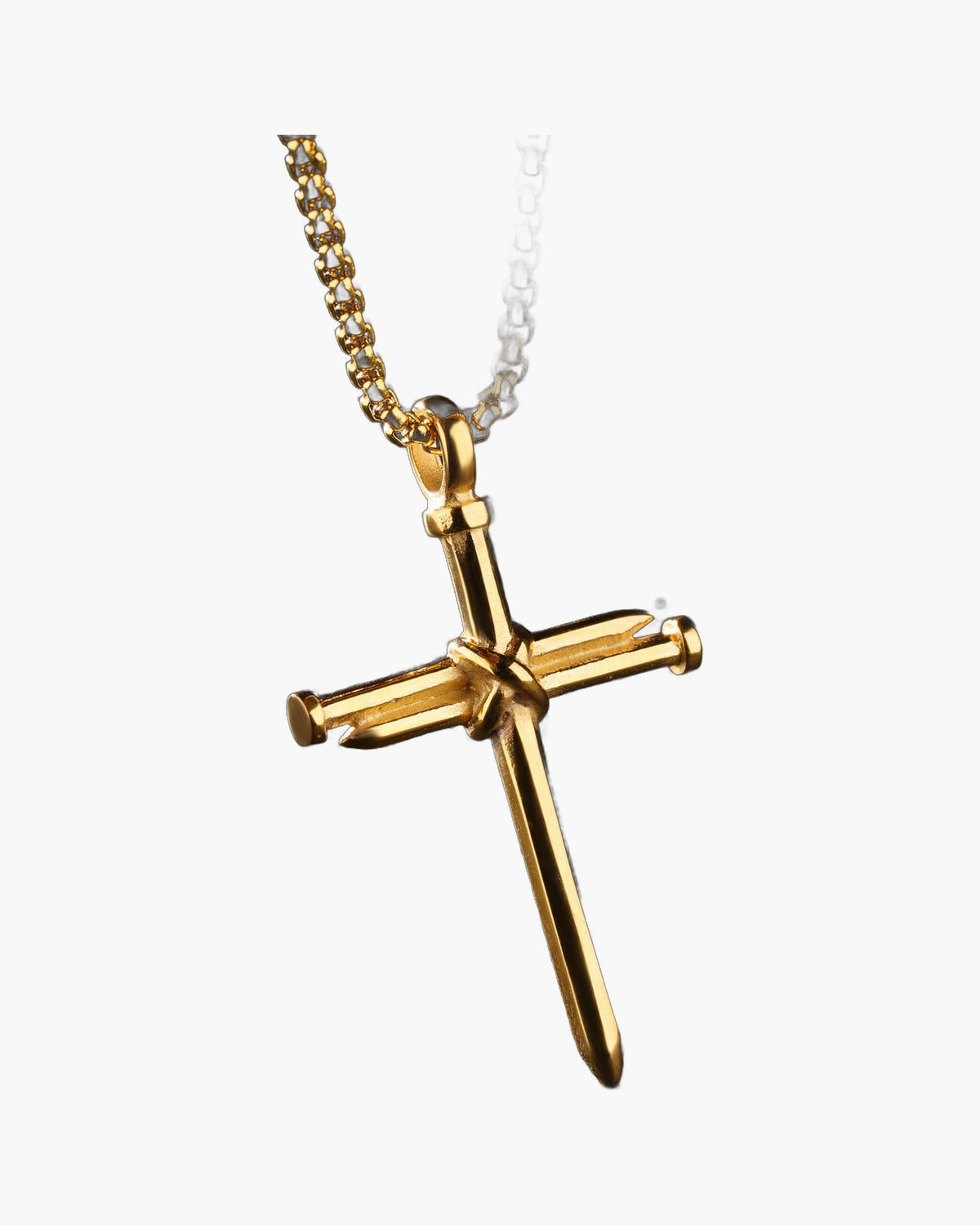 Nail Cross Pendant Necklace in black, gold-tone, and silver-tone view 2