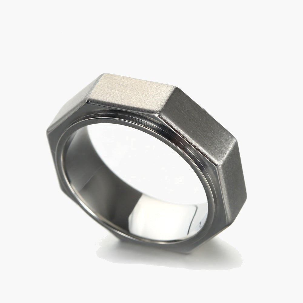Octagon Stainless Steel Ring black gold-tone view 2