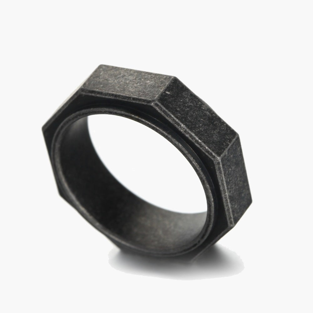 Octagon Stainless Steel Ring black gold-tone view 4