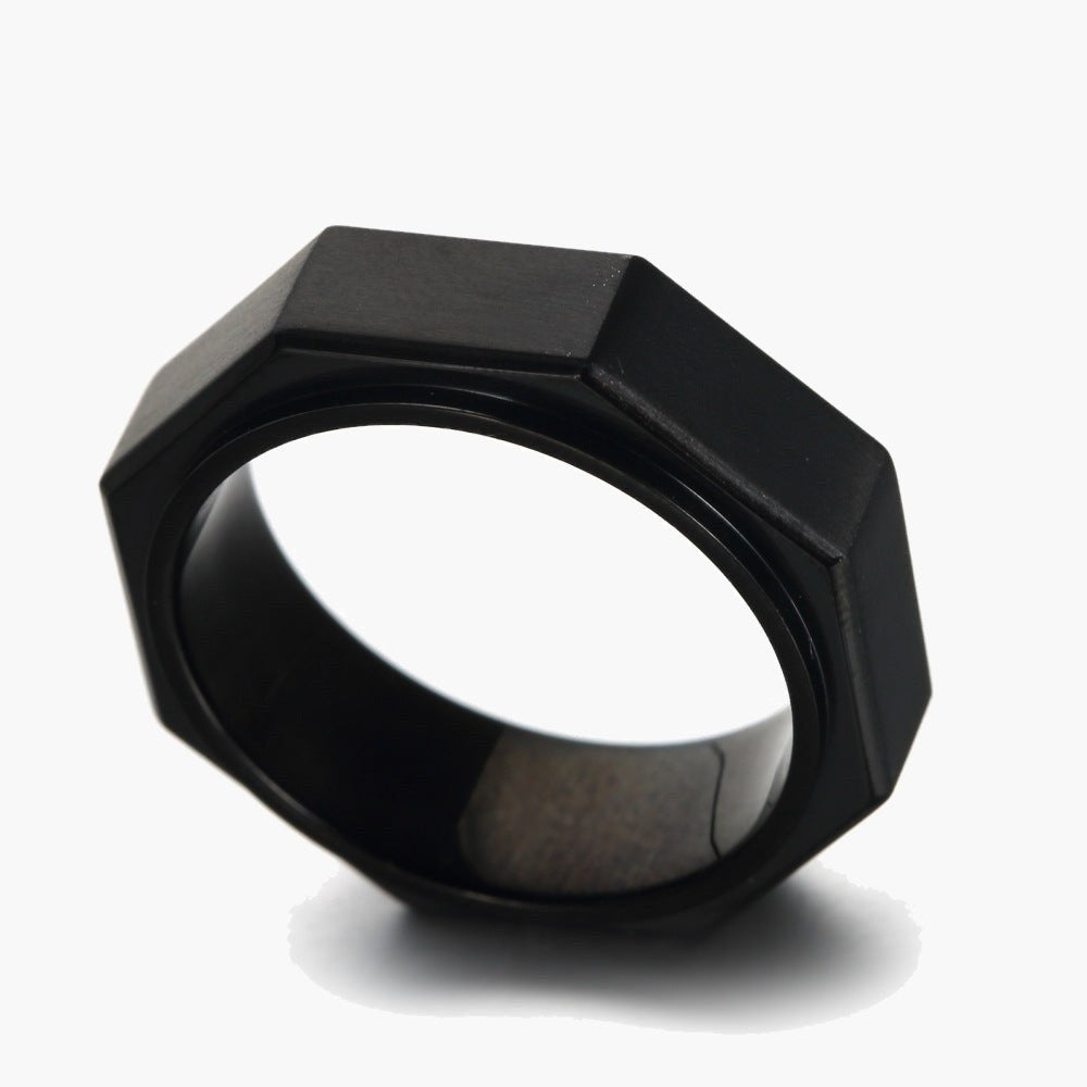 Octagon Stainless Steel Ring black gold-tone view 3