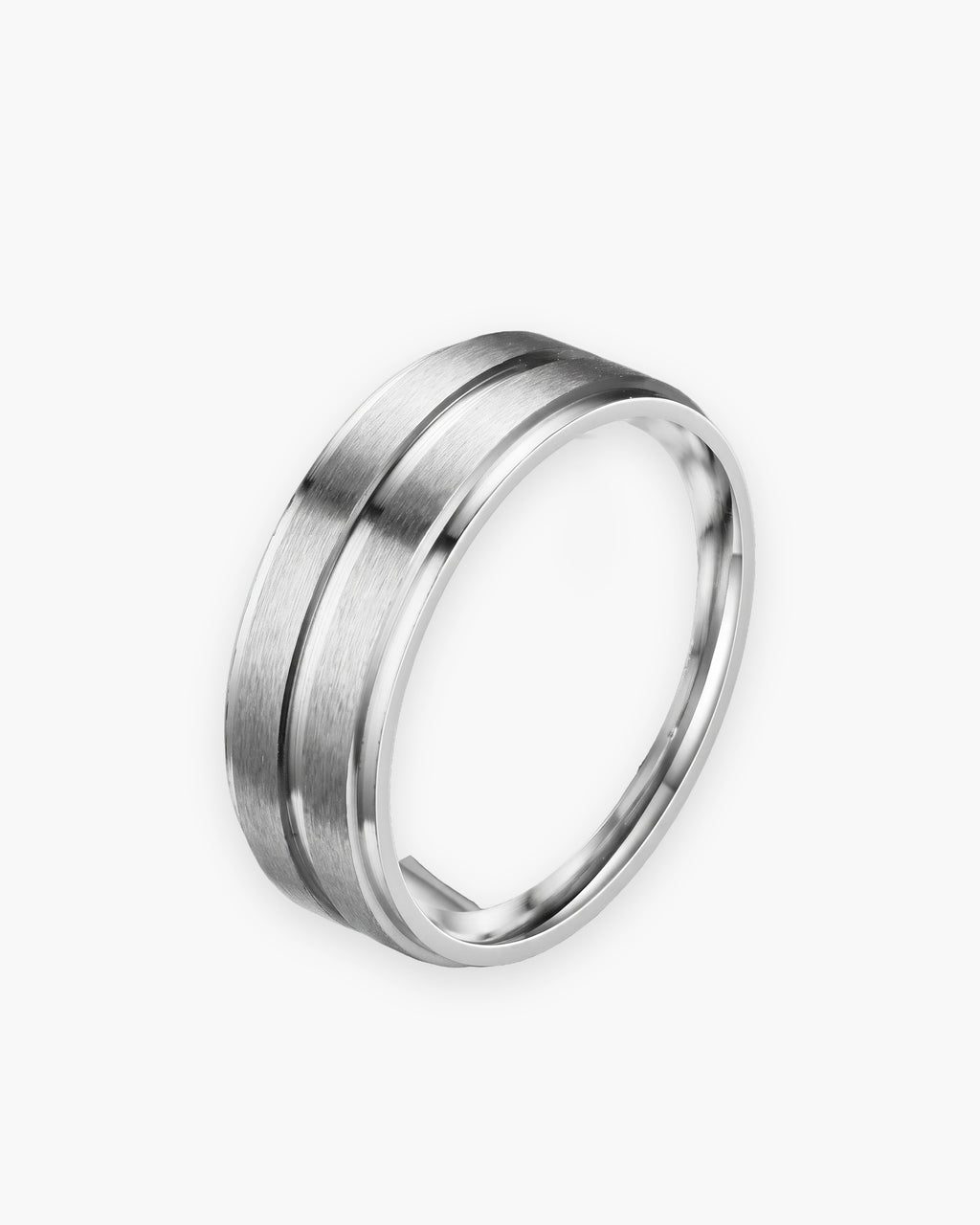 Atlas brushed double groove ring in silver-tone stainless steel [c:silver]