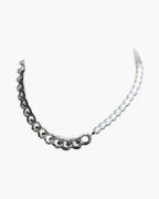 The Half Pearl Cuban Chain Necklace in Titanium Steel, Silver