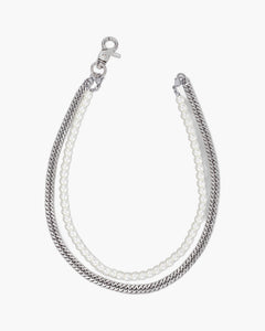 The Layered Pearl and Curb Chain Necklace in Steel