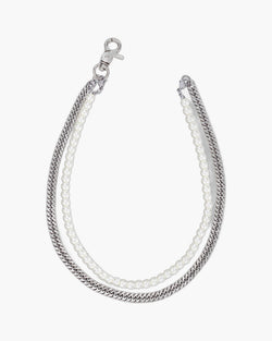 The Layered Pearl and Curb Chain Necklace in Steel