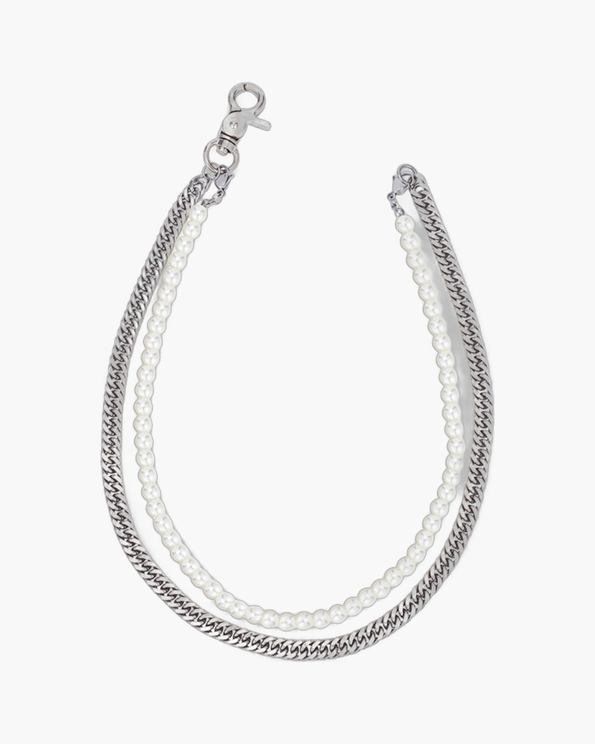 The Layered Pearl and Curb Chain Necklace in Steel
