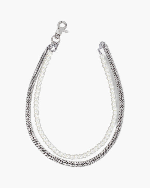The Layered Pearl and Curb Chain Necklace in Steel
