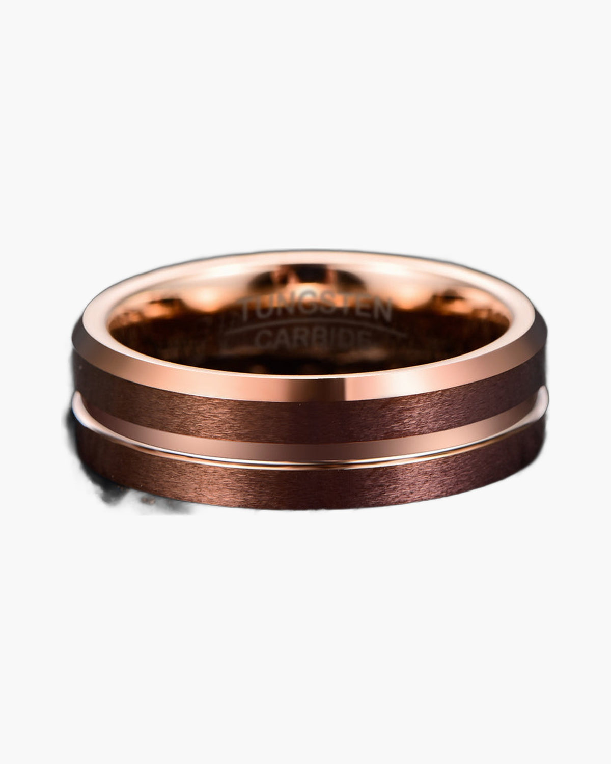 Rose Gold Brushed Groove Tungsten Ring - men's band view 4