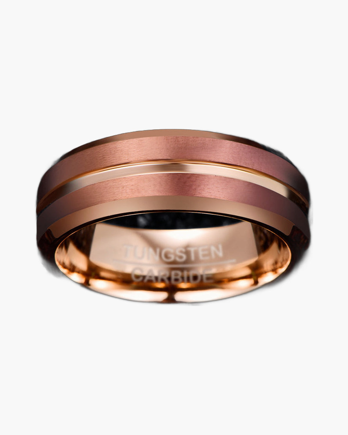 Rose Gold Brushed Groove Tungsten Ring - men's band view 2