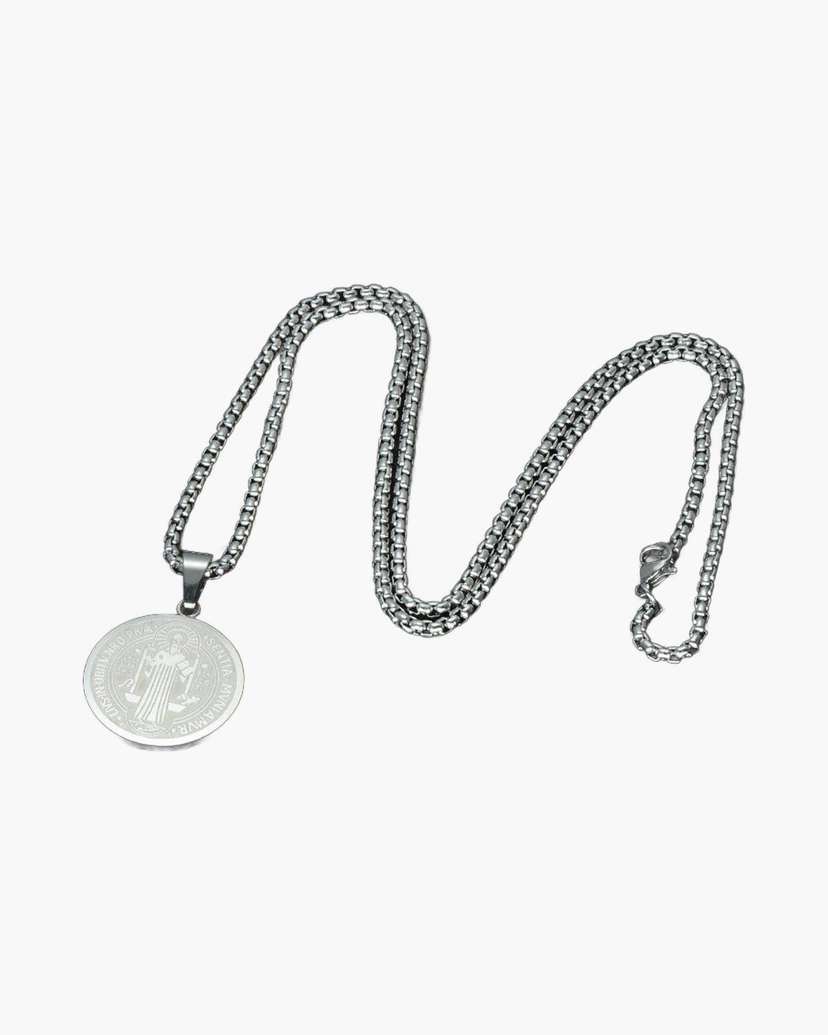 Saint Benedict Medal Pendant Necklace, silver-tone view 4
