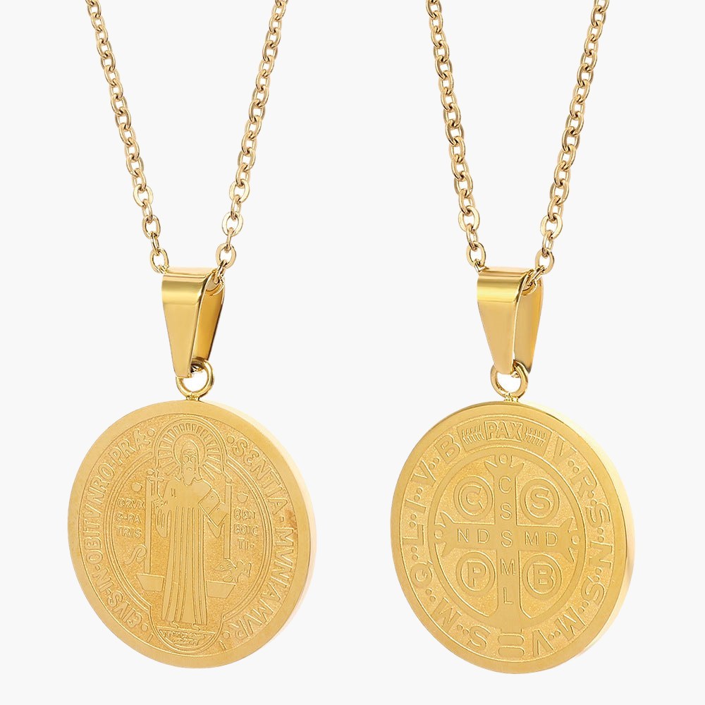 Saint Benedict Medal Pendant Necklace, gold-tone finish view 4