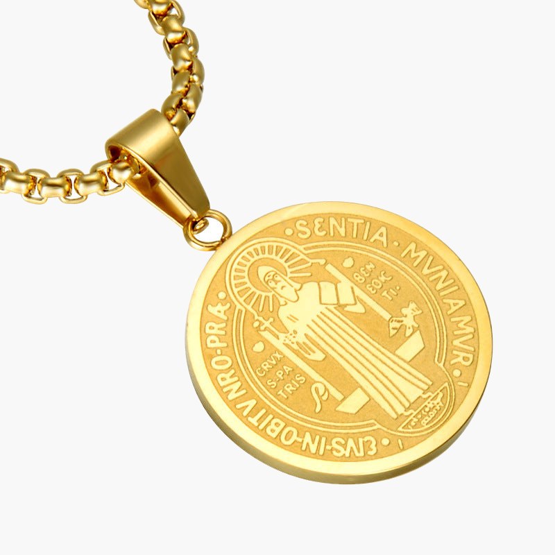 Saint Benedict Medal Pendant Necklace, silver-tone view 2