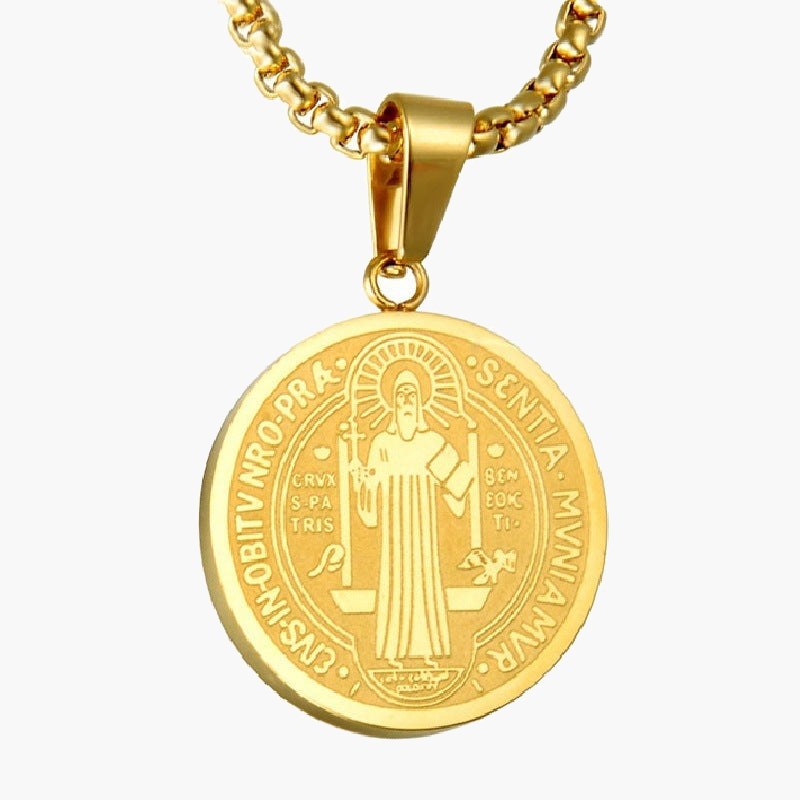 Saint Benedict Medal Pendant Necklace, silver-tone view 3