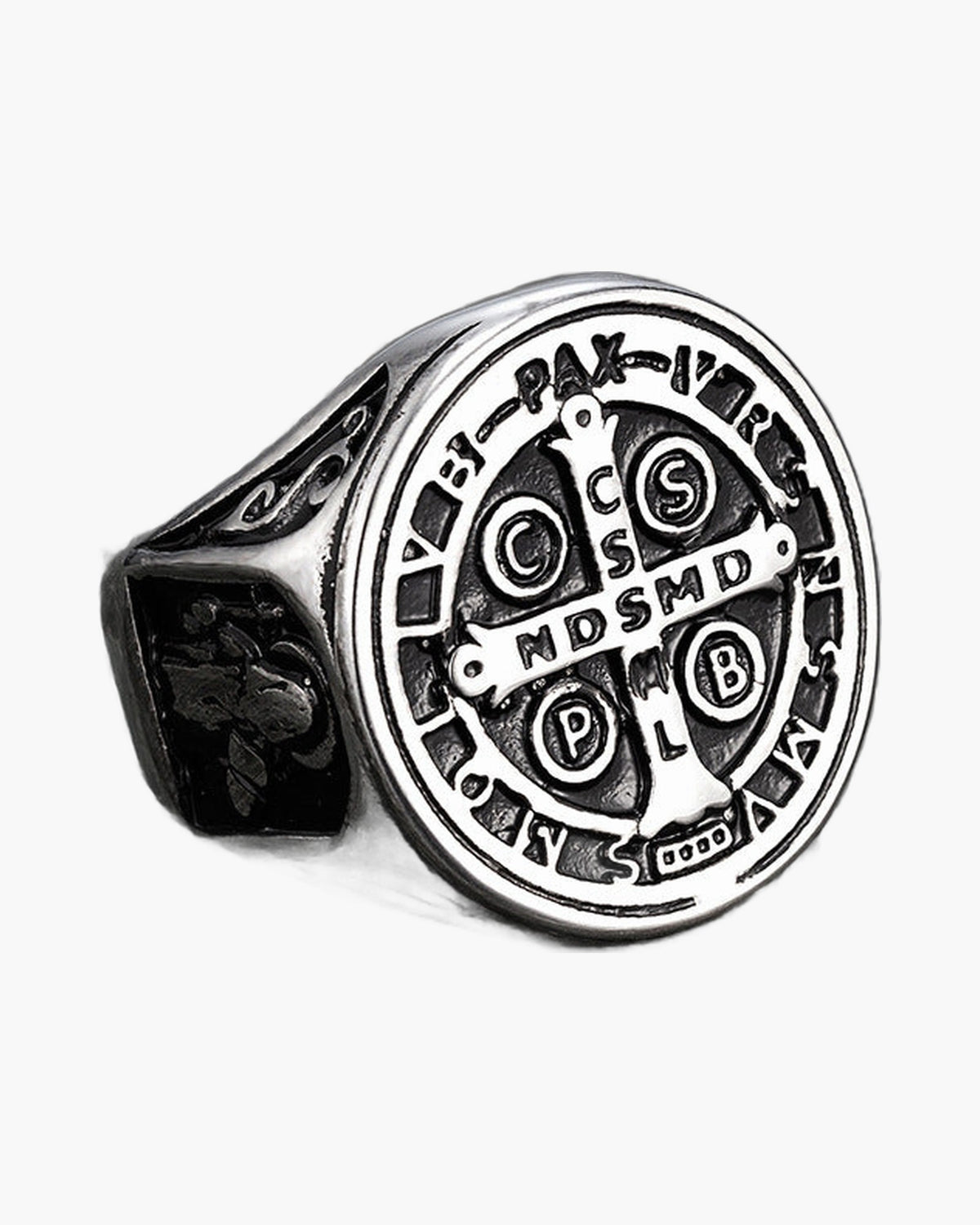Saint Benedict Medal Signet Ring in gold-tone and silver-tone finishes view 4
