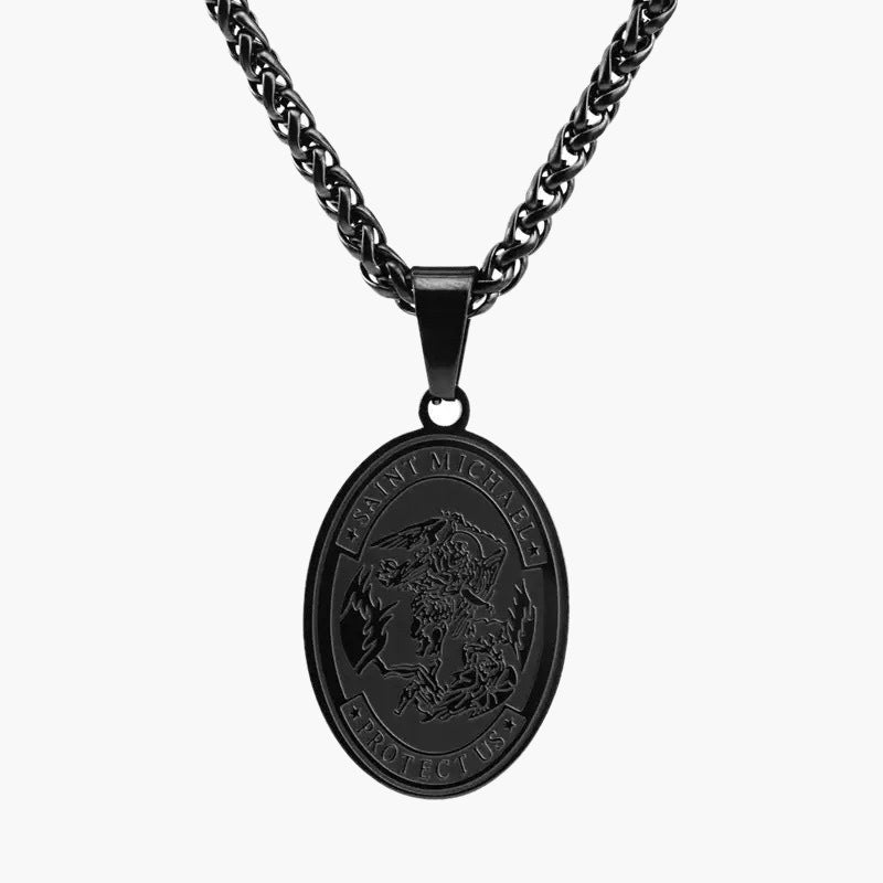 Saint Michael Oval Pendant Necklace in gold-tone, silver-tone, and black finishes view 7