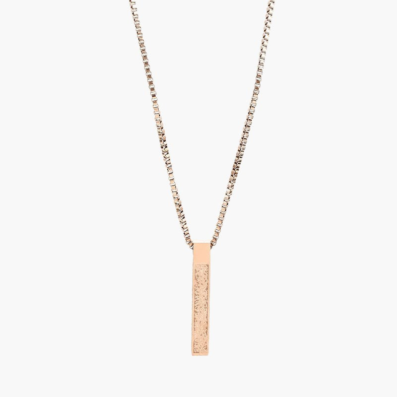 Script Etched Titanium Steel Bar Pendant Necklace in multiple finishes view 6