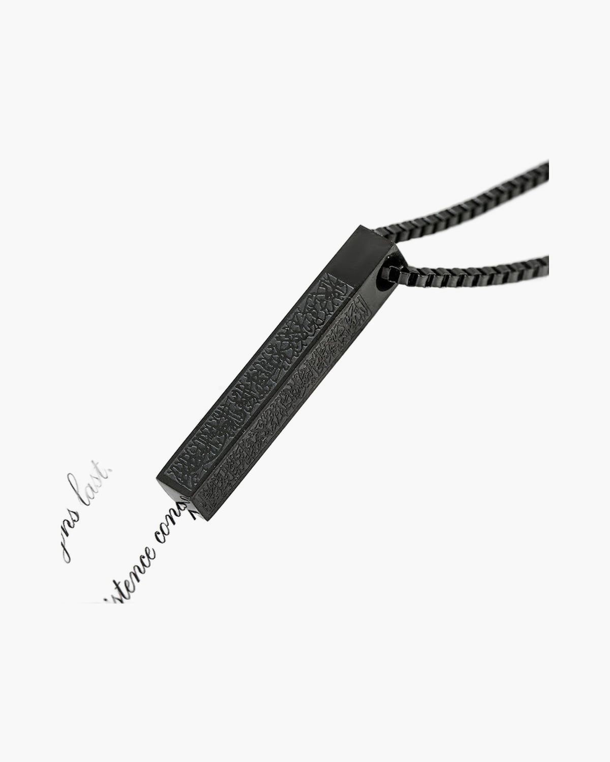 Script Etched Titanium Steel Bar Pendant Necklace in multiple finishes view 5