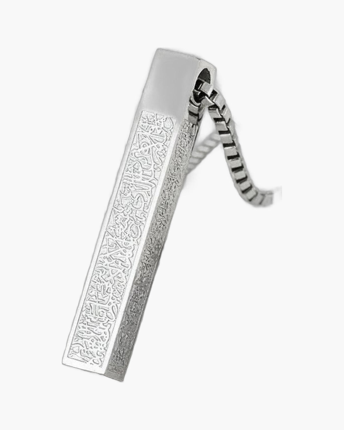 Script Etched Titanium Steel Bar Pendant Necklace in multiple finishes view 3