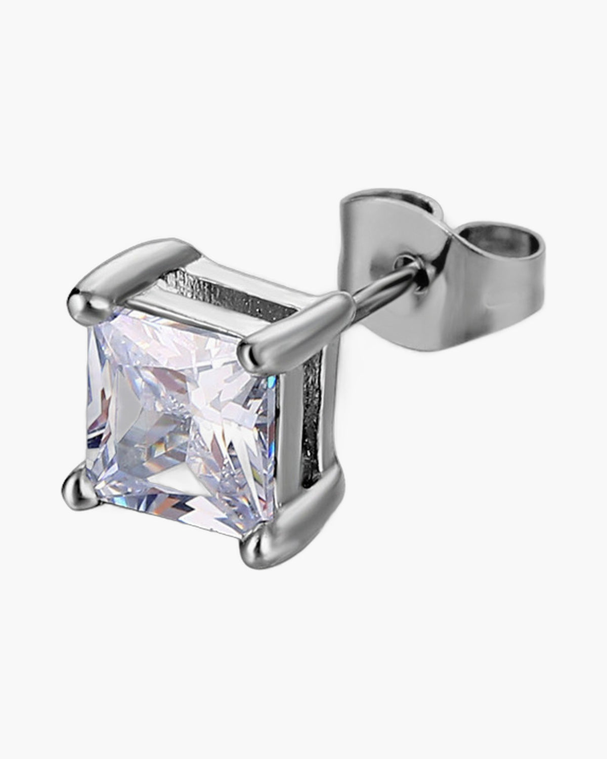The Square Zircon Stud Earring, Sold Single, Silver