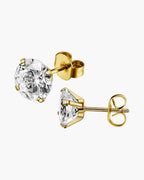 The Round Zircon Stud Earrings in Stainless Steel, Gold