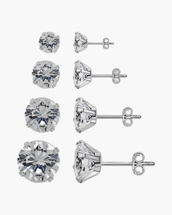 The Round Zircon Stud Earrings in Stainless Steel, Silver