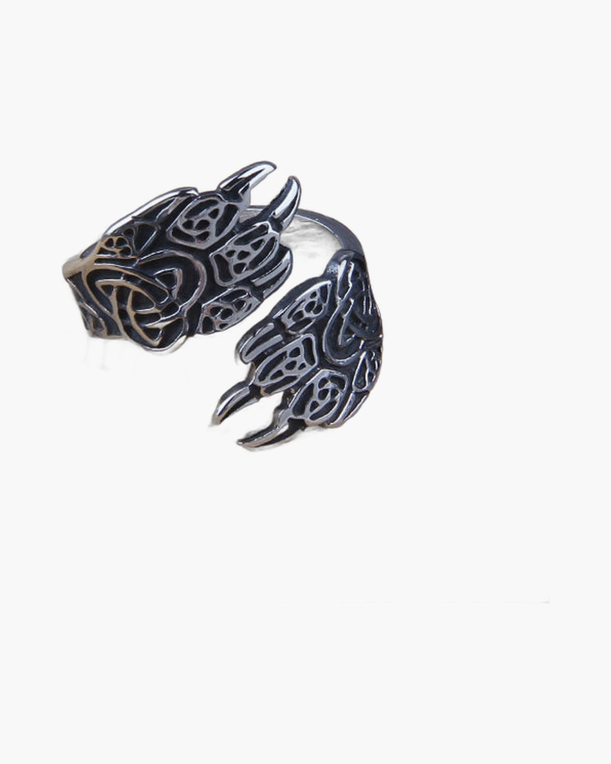 Stainless Steel Adjustable Claw Ring with Viking knotwork view 2
