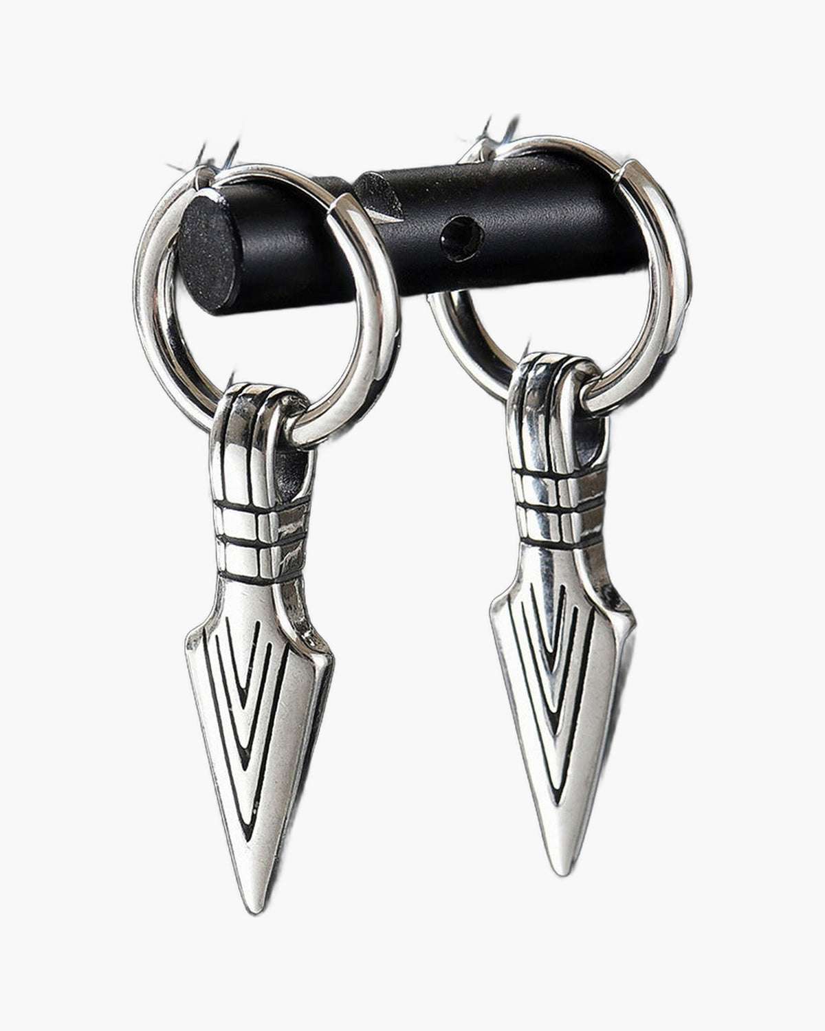 Stainless Steel Arrow Dangle Hoop Earrings, silver finish view 3
