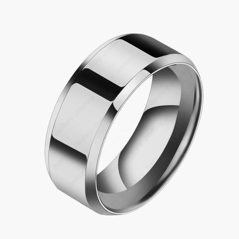 Stainless Steel Beveled Edge Band Ring in silver-tone