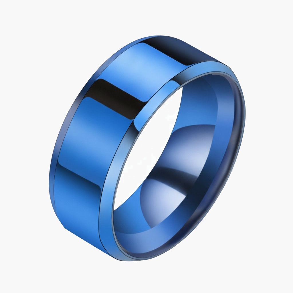 Stainless Steel Beveled Edge Band Ring in silver-tone view 2
