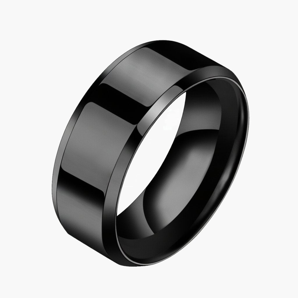 Stainless Steel Beveled Edge Band Ring in silver-tone view 5