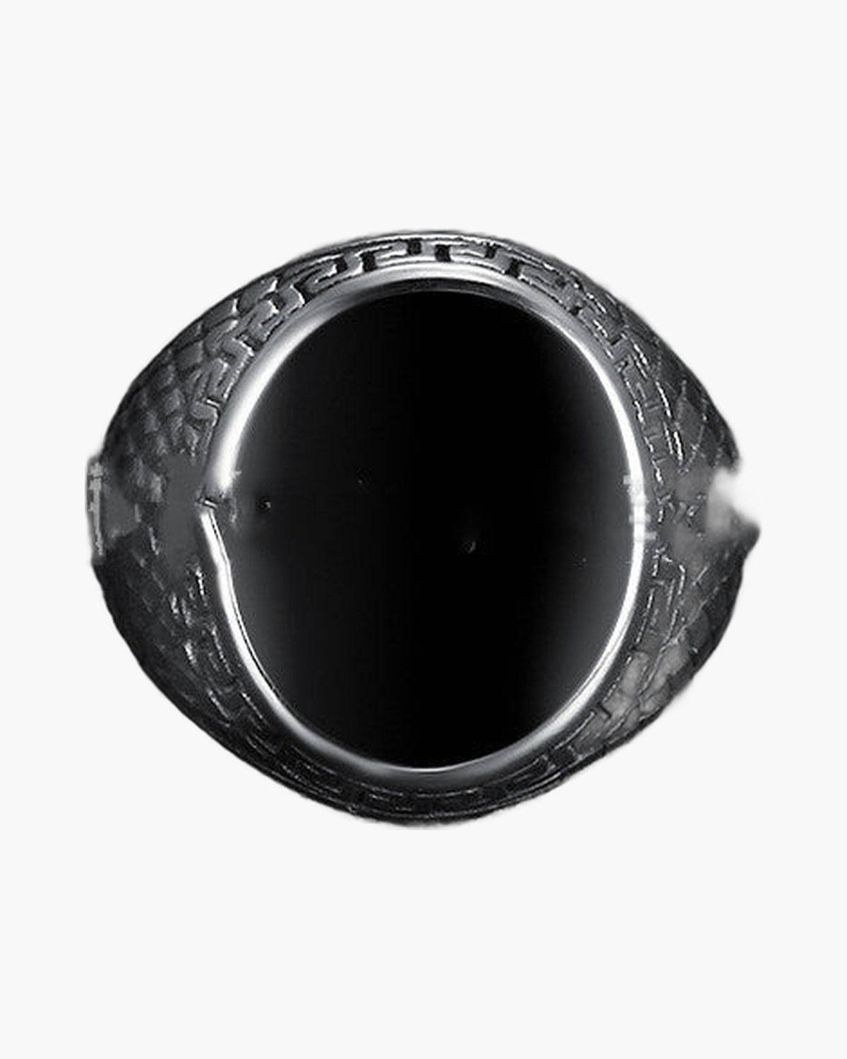 Stainless Steel Black Inlay Signet Ring with geometric patterns view 3