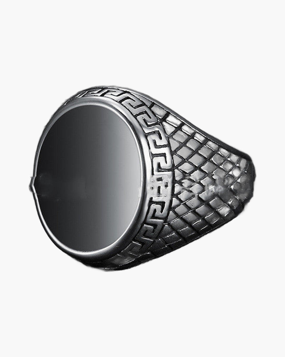 Stainless Steel Black Inlay Signet Ring with geometric patterns view 4