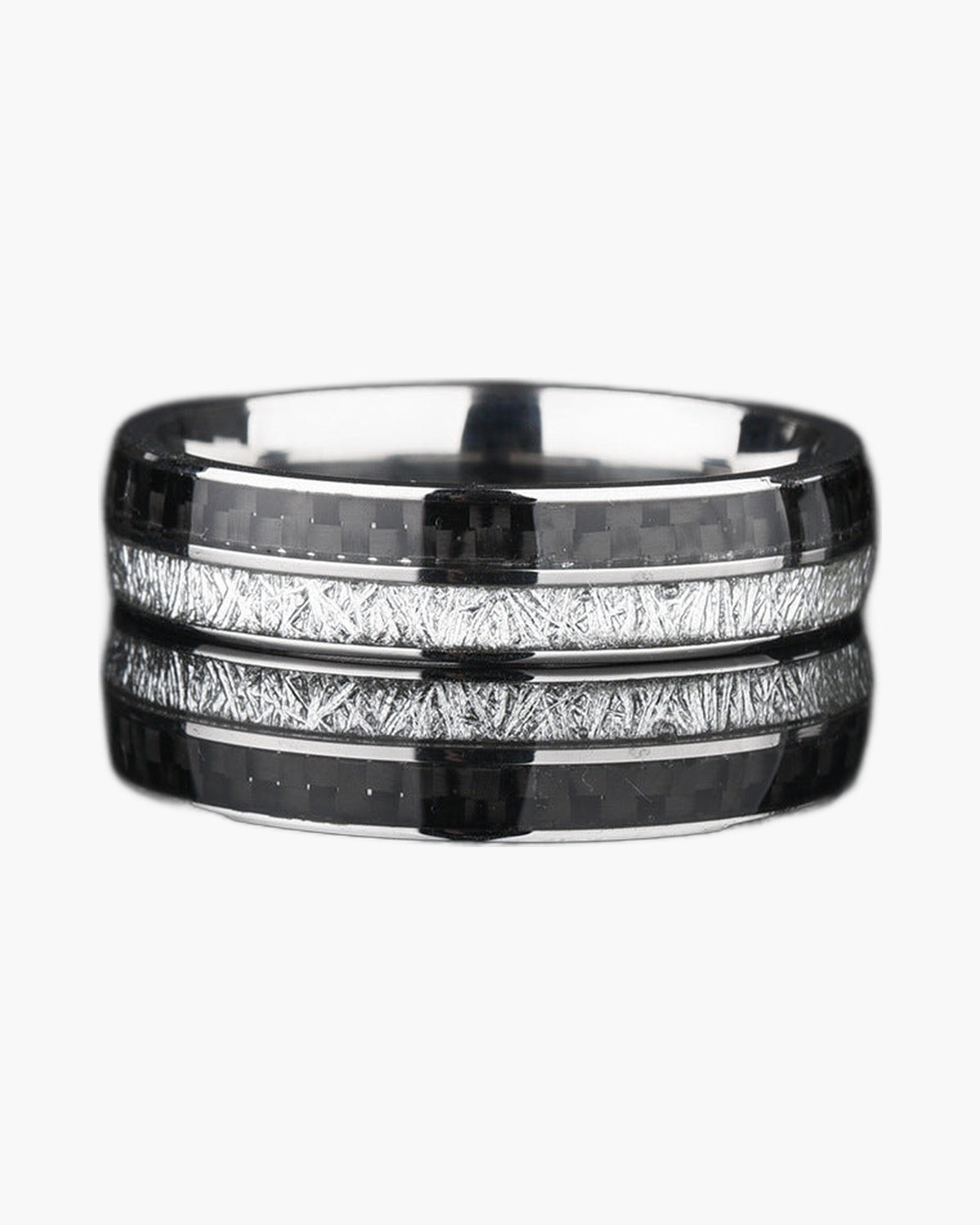 Stainless Steel Carbon Fiber Ice Ring with textured inlay view 3