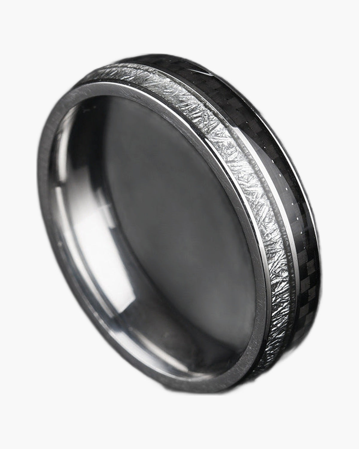 Stainless Steel Carbon Fiber Ice Ring with textured inlay view 4