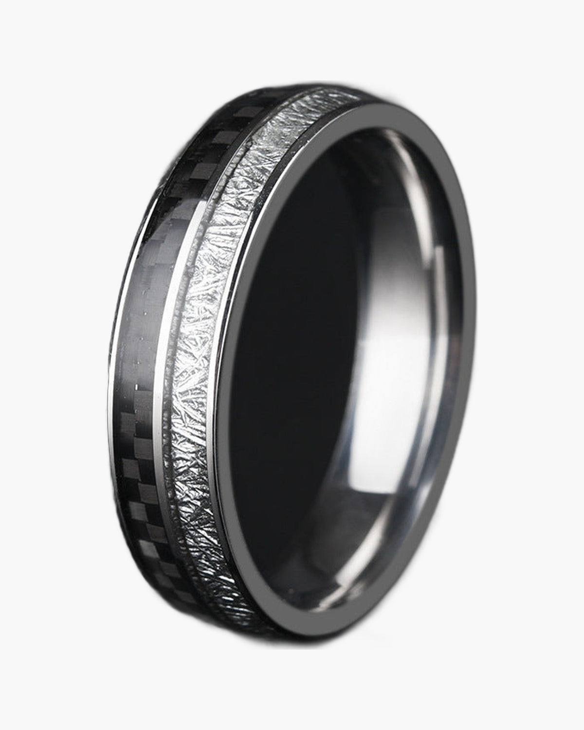 Stainless Steel Carbon Fiber Ice Ring with textured inlay