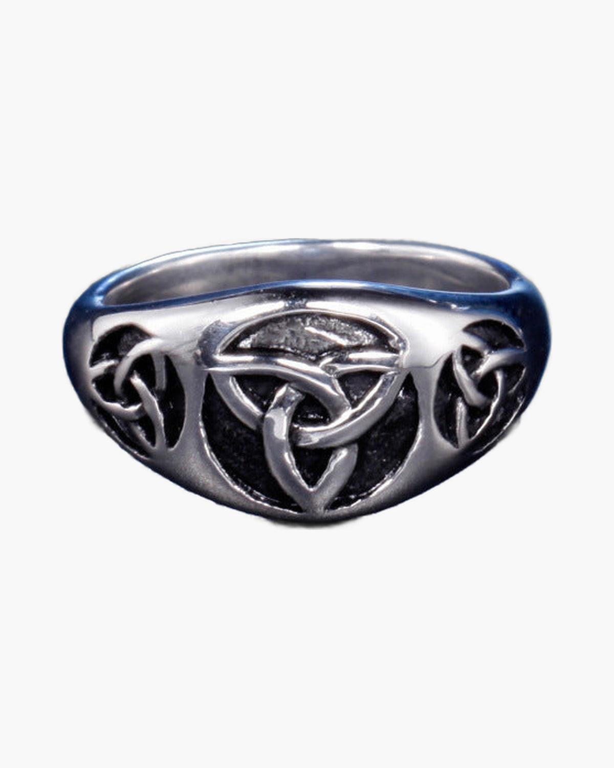Stainless Steel Celtic Knotwork Ring, silver tone, front view view 3
