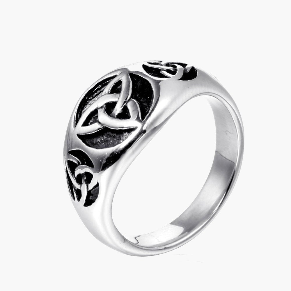 Stainless Steel Celtic Knotwork Ring, silver tone, front view