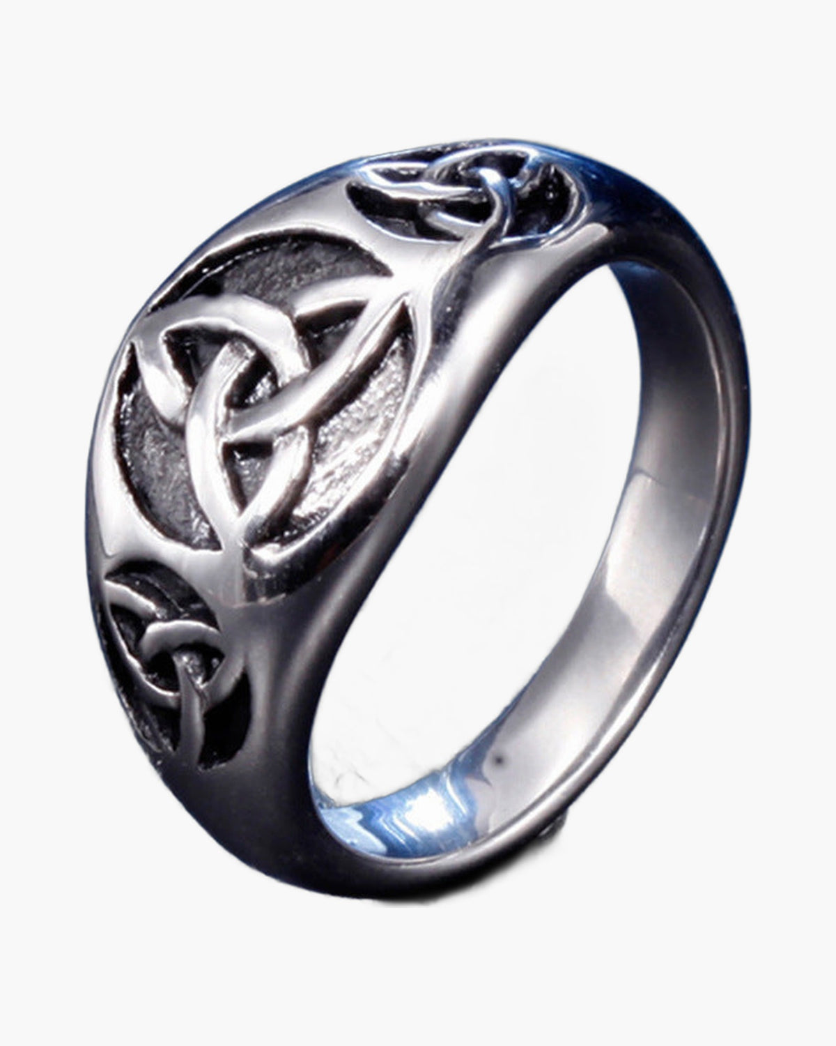 Stainless Steel Celtic Knotwork Ring, silver tone, front view view 4