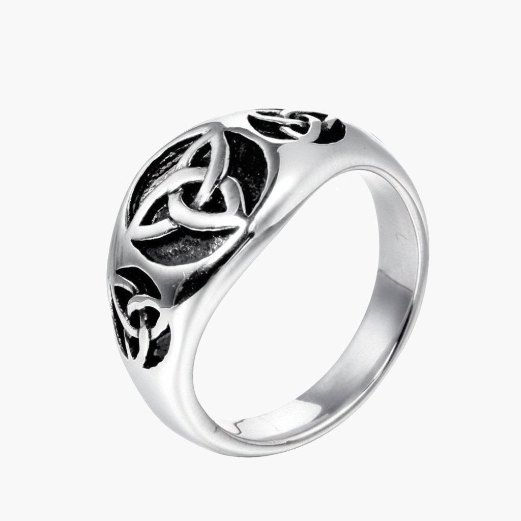 Stainless Steel Celtic Knotwork Ring, silver tone, front view view 2