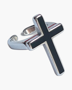 The Black Cross Adjustable Ring in Stainless Steel