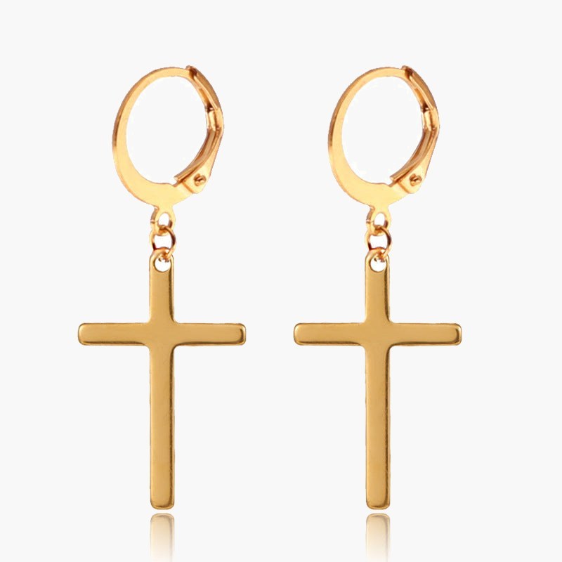 Stainless Steel Cross Dangle Earring black finish view 6