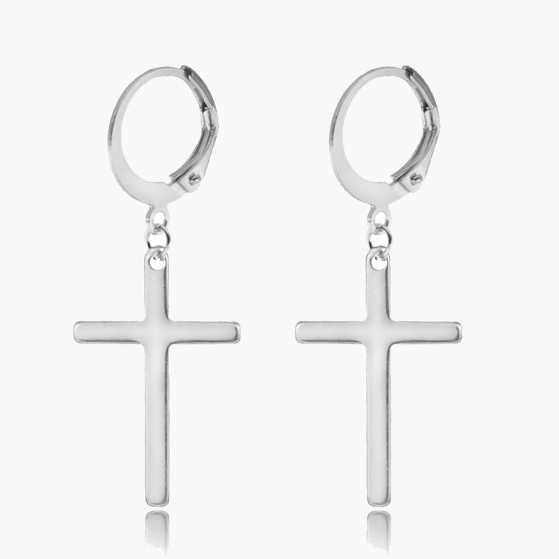 Stainless Steel Cross Dangle Earring black finish view 5