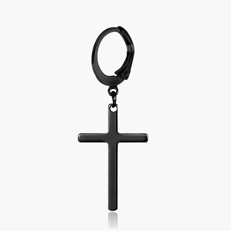 Stainless Steel Cross Dangle Earring black finish