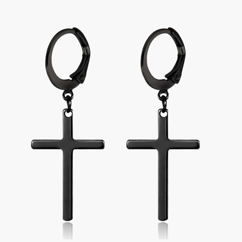 Stainless Steel Cross Dangle Earring black finish view 4