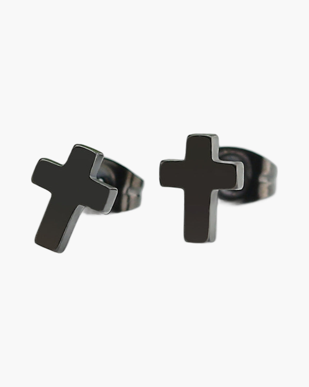 Stainless Steel Cross Stud Earrings in silver, black, and gold-tone view 4