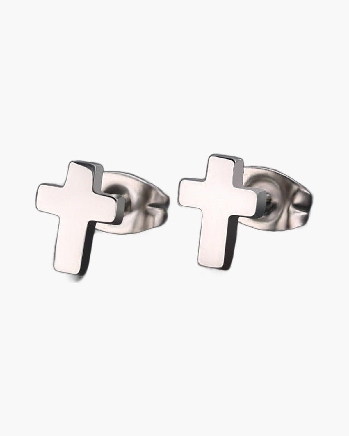 Stainless Steel Cross Stud Earrings in silver, black, and gold-tone view 2